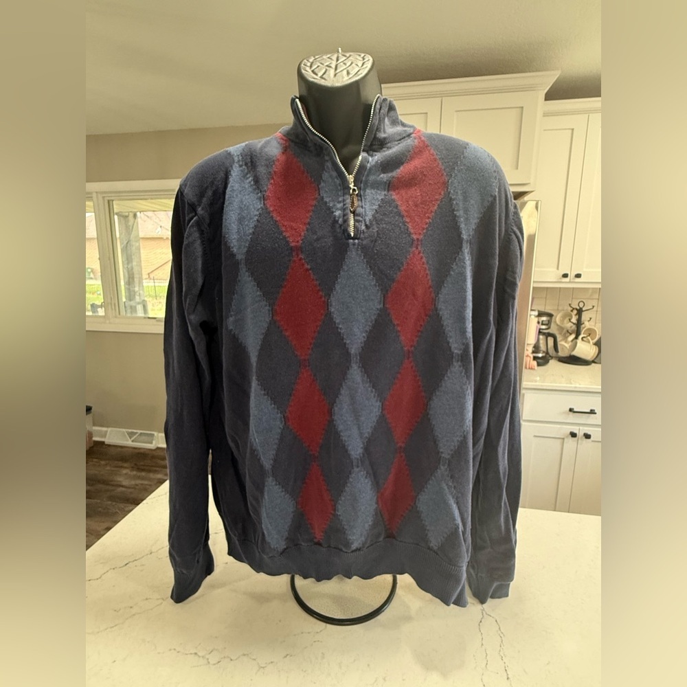 Lyle & Scott of Scotland Sweater Argyle Diamond Pattern Quarter Zip Size XL